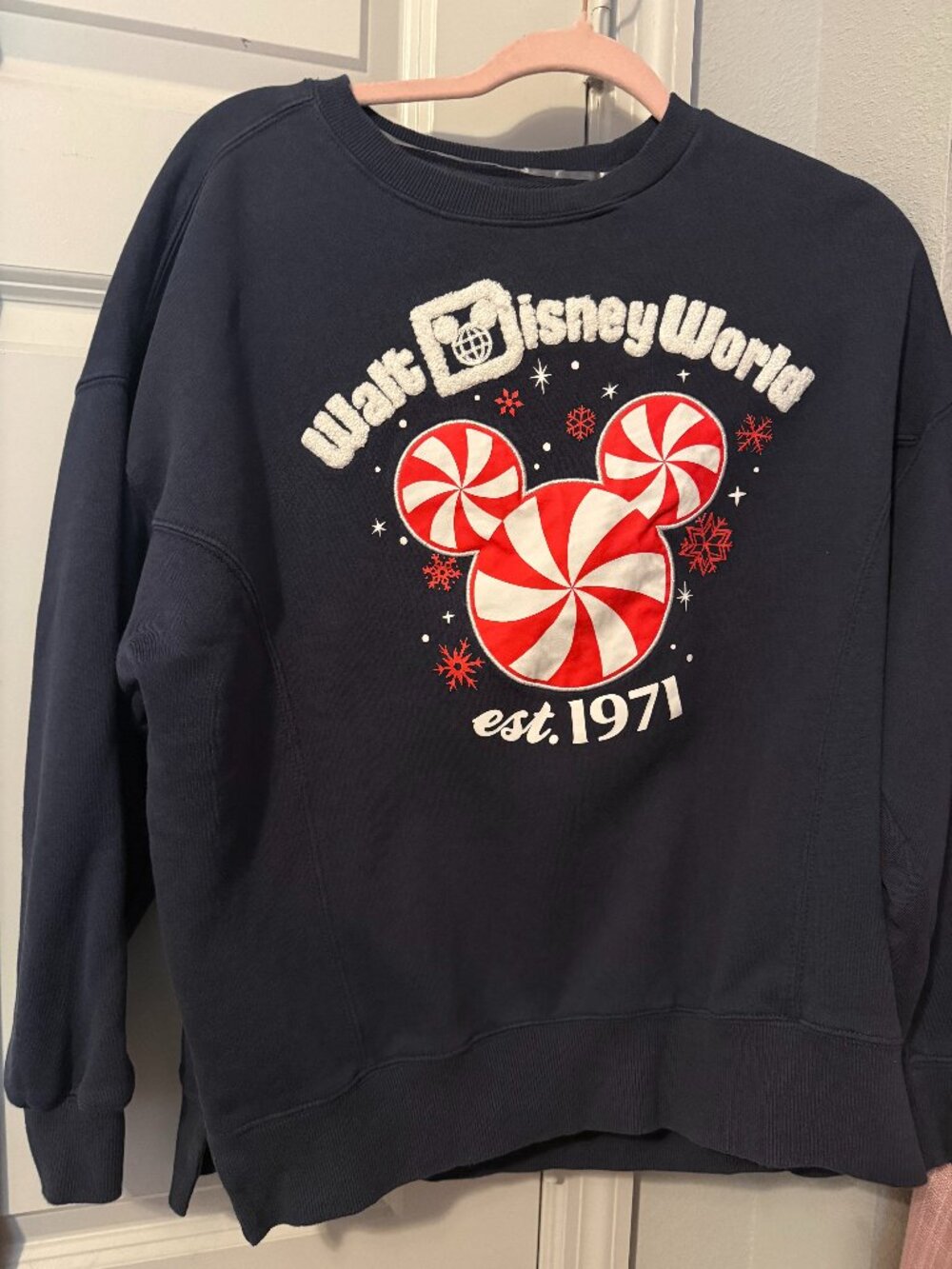 Small Navy Disney World Peppermint Mickey Crewneck